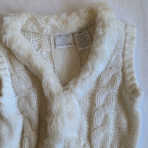koala baby ivory cable knit sweater vest with faux fur trim 9 months baby girl - Picture 3 of 6